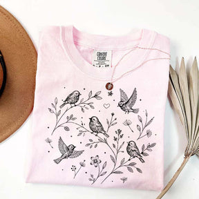 Boho Botanical Birds Sparrow T-Shirt
