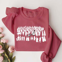 Woman Touches Religous Sweatshirt