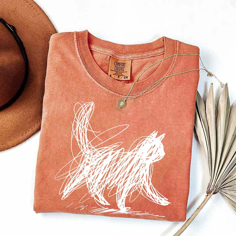 Abstract Cat Line T-Shirt