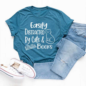 Easily Distracted Cats and Books T-Shirt