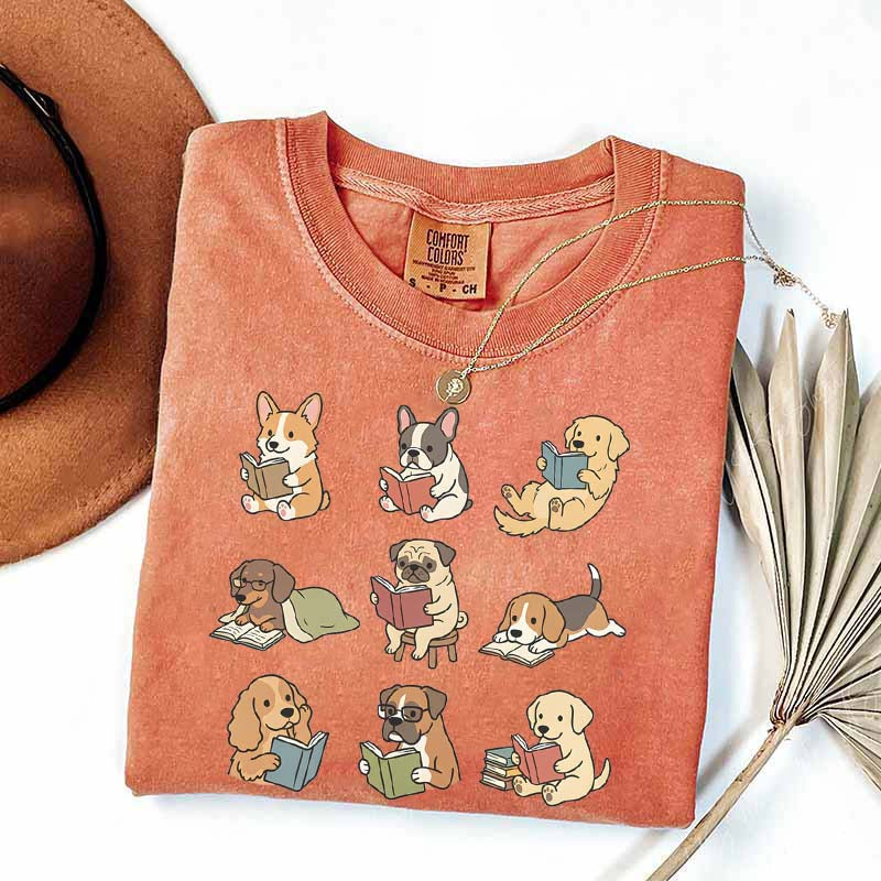 Cute Dogs with Books Animal Graphic T-Shirt