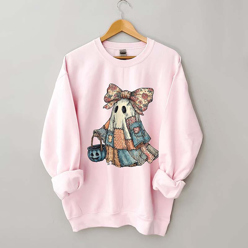 Retro Halloween Blue Denim Ghost Sweatshirt