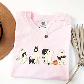 Halloween Black Cat & Ghost Women T-Shirt