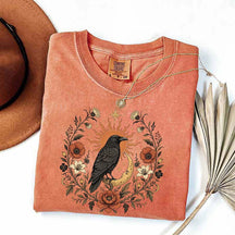 Retro Sun Crow Gothic Raven Celestial Moon Floral T-Shirt