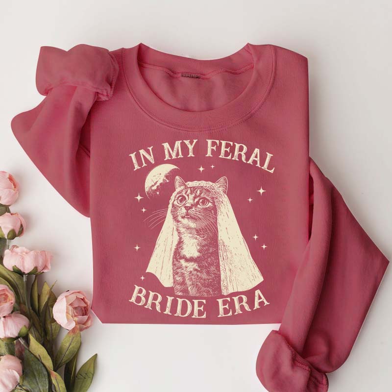Retro Comfort Bride Wedding Cat Lover Sweatshirt