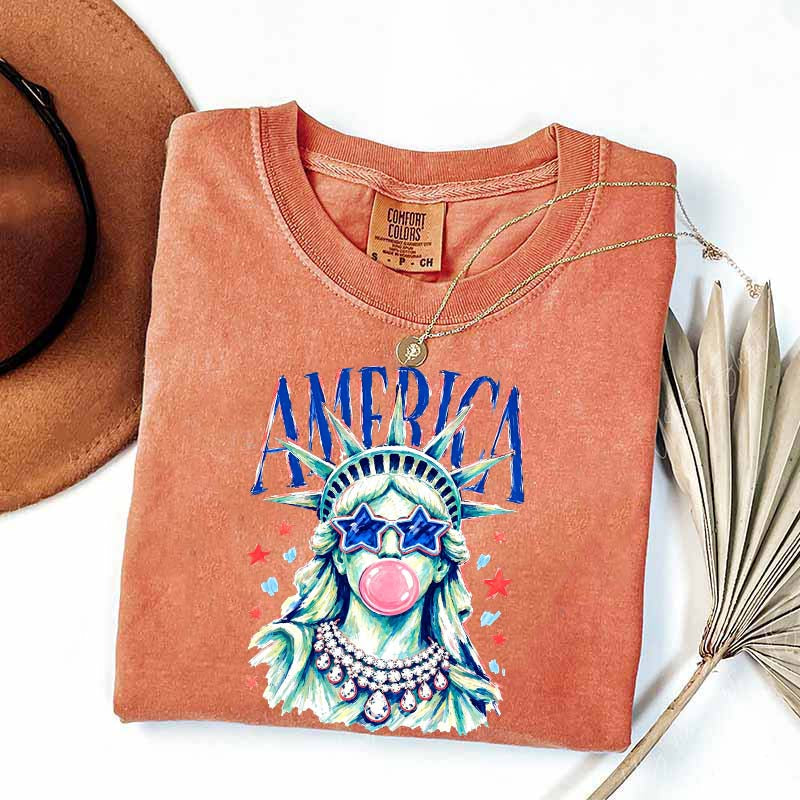America Statue of Liberty Blowing Bubble Gum T-Shirt