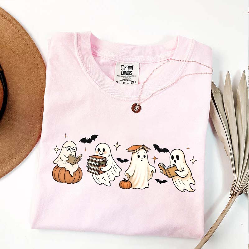 Trendy Halloween Ghosts Reading T-Shirt