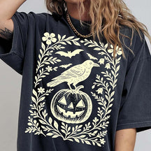 Halloween Crow Pumpkin Floral T-Shirt