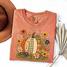 Faux Patchwork Floral Pumpkin T-Shirt