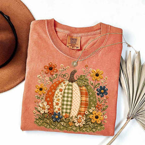 Faux Patchwork Floral Pumpkin T-Shirt