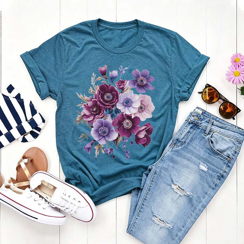 Vintage Pressed Botanical Purple Flowers T-Shirt