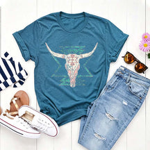 Boho Cow Skull Cowgirl T-Shirt