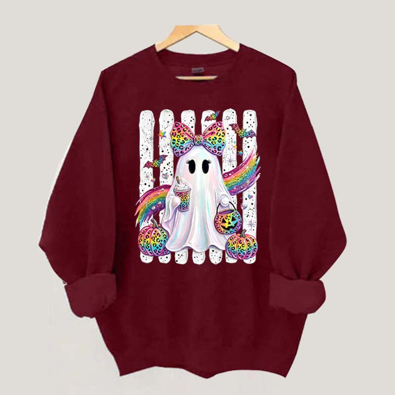 Preppy Ghost Coquette Leopard Girly Sweatshirt
