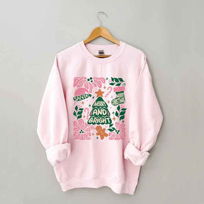 Merry And Bright Christmas Tree Flower Sweatshirt