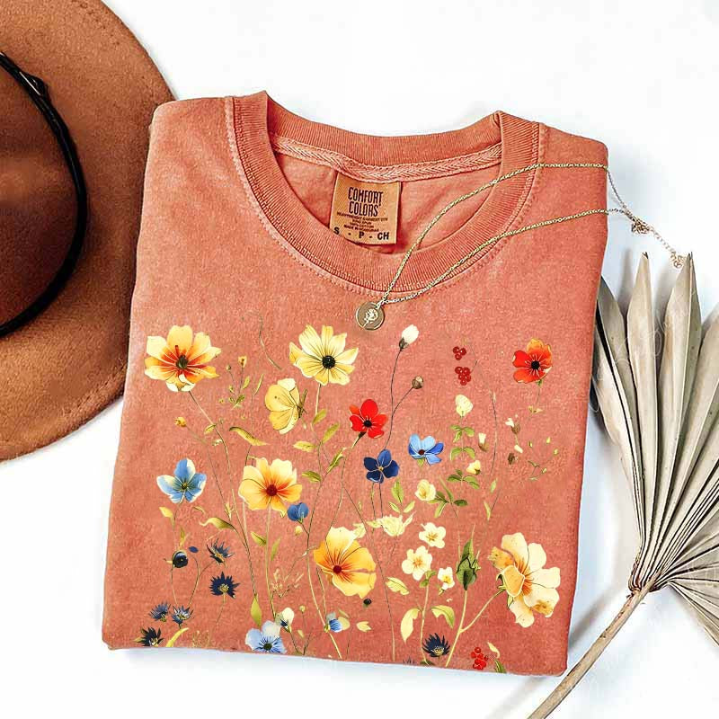 Delicate Floral Print Botanical T-Shirt