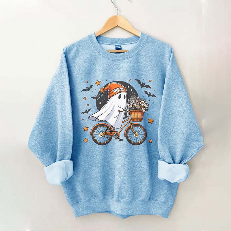 Cute Ghost On Bike Halloween Sweatshirt