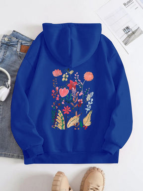 Printed On The Back Hoodie For Women Acrylic Painting Of Flowers Pattern