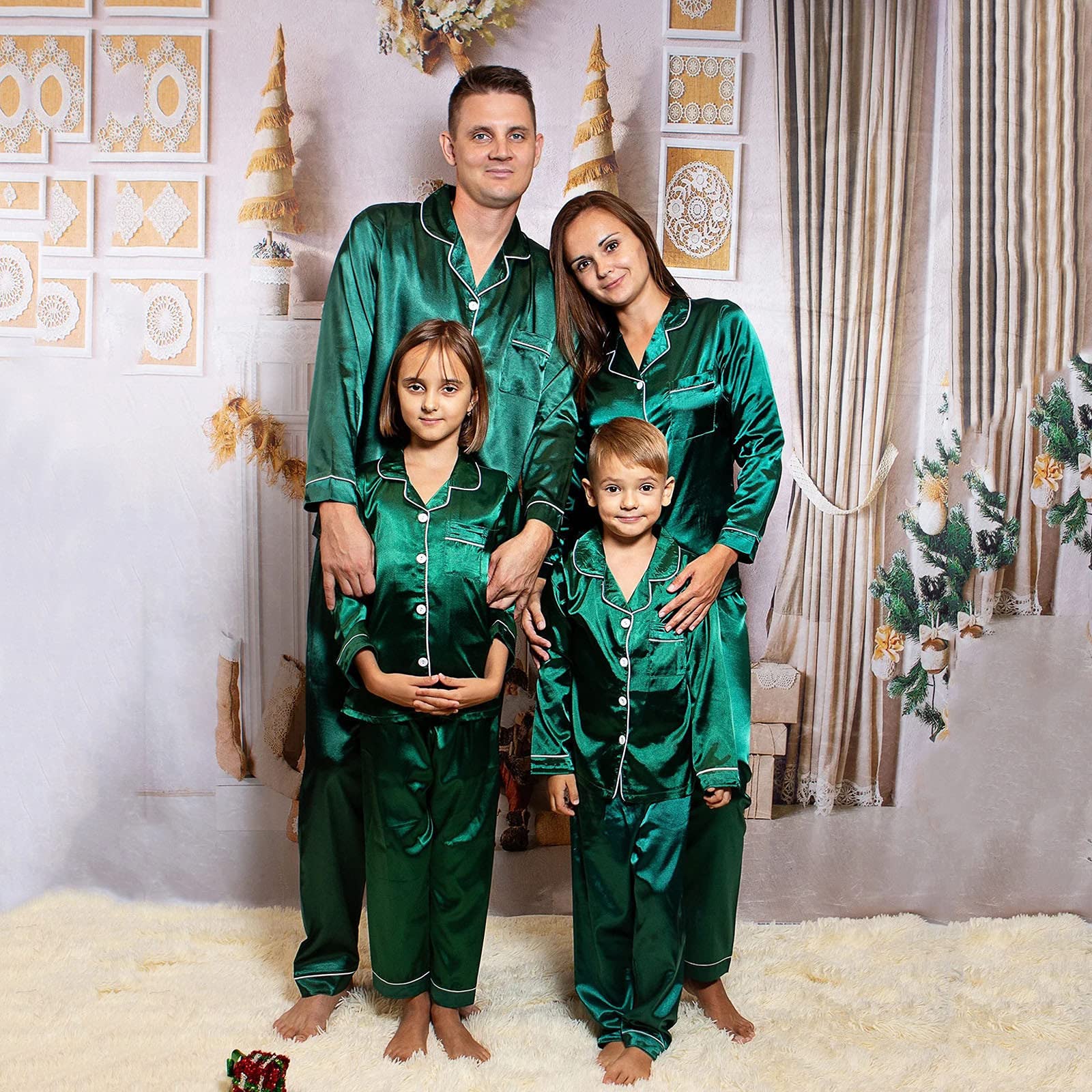 Family Matching Long-sleeved Silk Pajamas