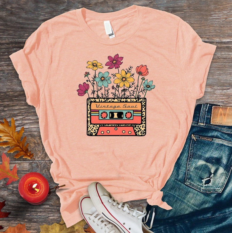 Old Cassette Tape Wildflowers T-shirt