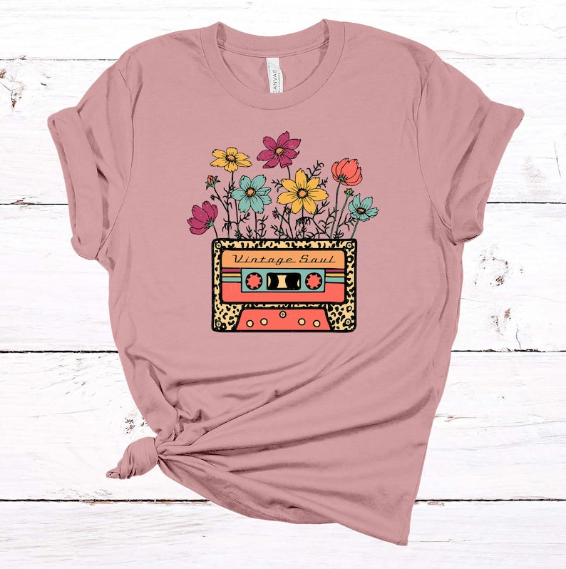 Old Cassette Tape Wildflowers T-shirt