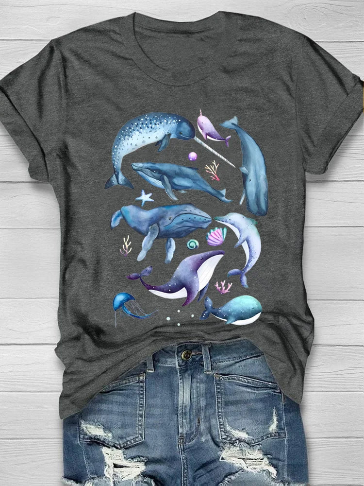 Ocean Fishes Cute Print T-shirt