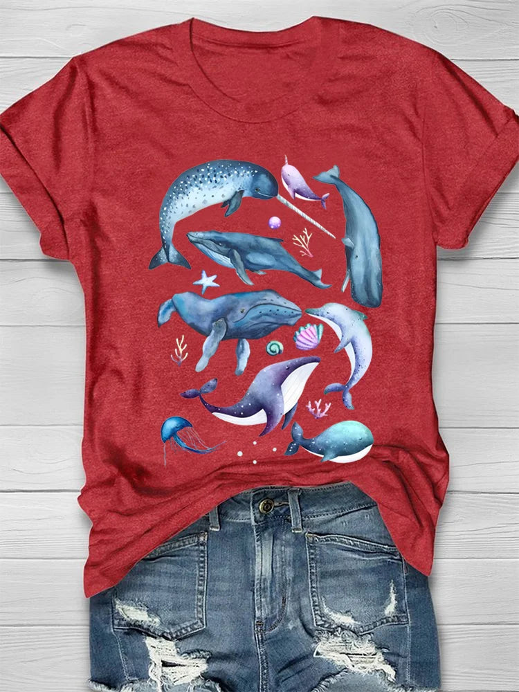 Ocean Fishes Cute Print T-shirt