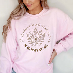 He Leads Me Beside Still Waters Christian Sweatshirt