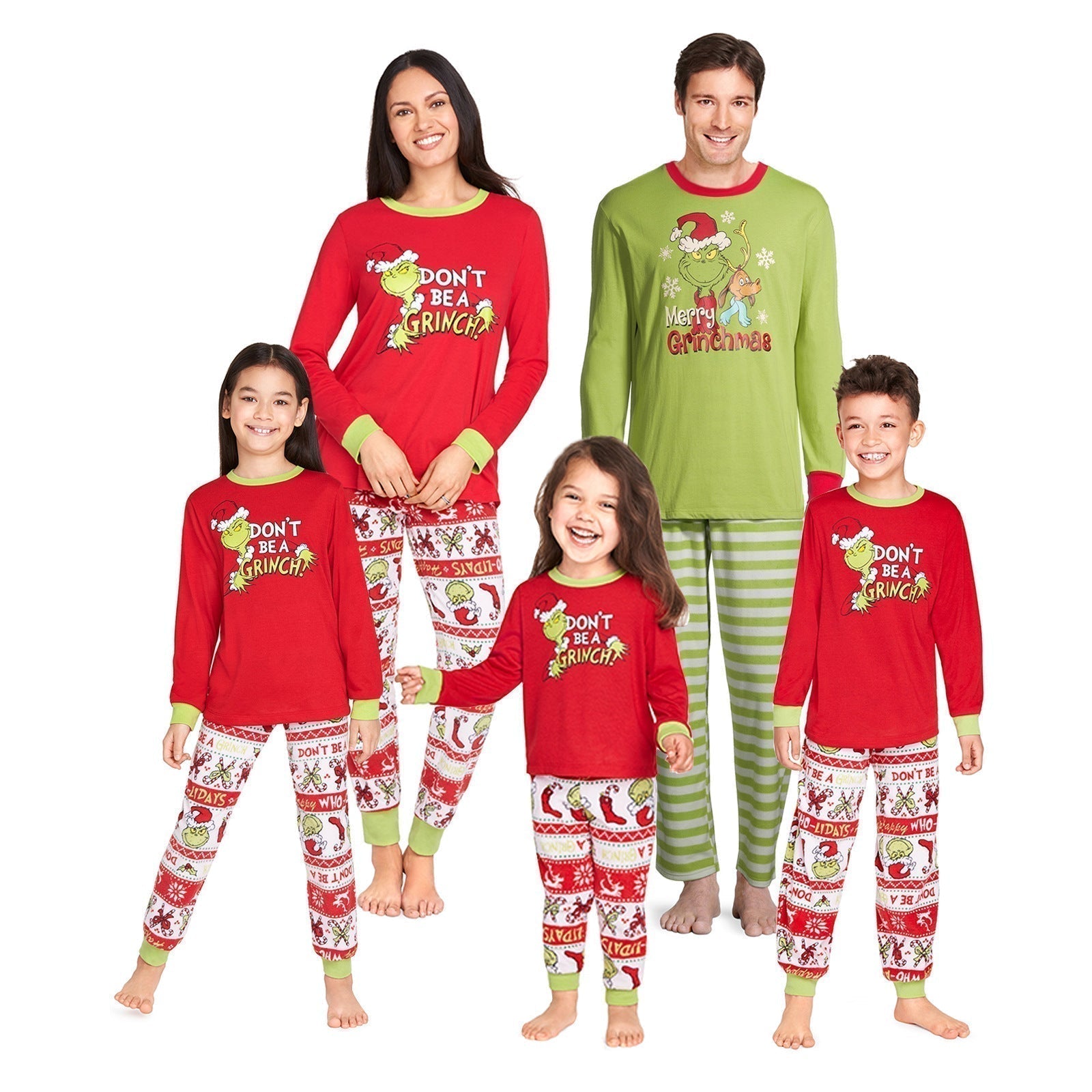 Christmas Grinch Cartoon Print Funny Xmas Family Matching Pajamas Sets