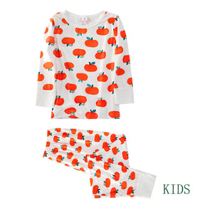 Family Matching Orange Pumpkin Christmas Pajamas Set