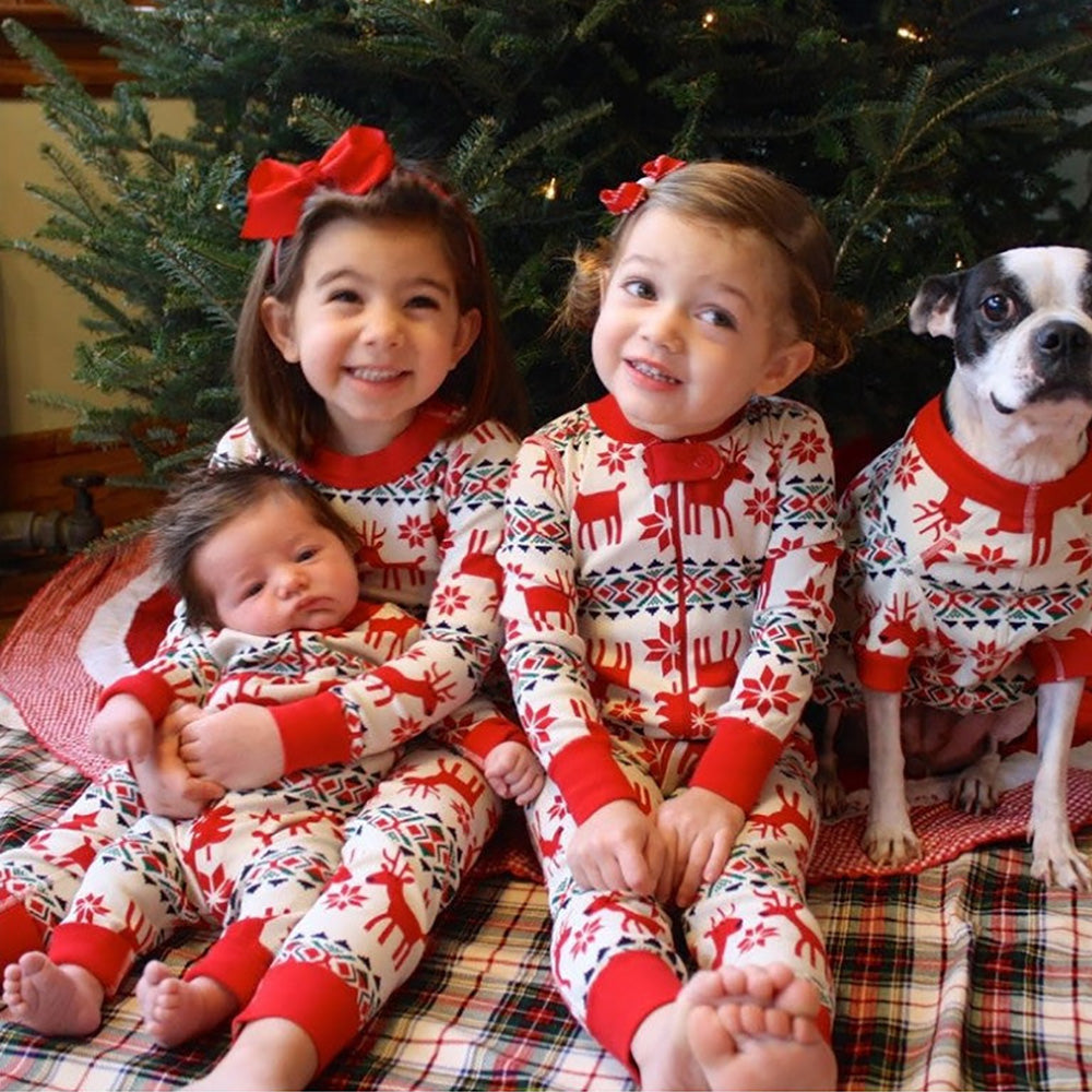 Family Matching Christmas Deer and Snowflake Pajamas Set