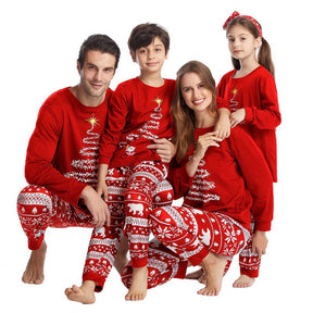 Family Matching Red Christmas Tree Suits Family Look Pajama Set