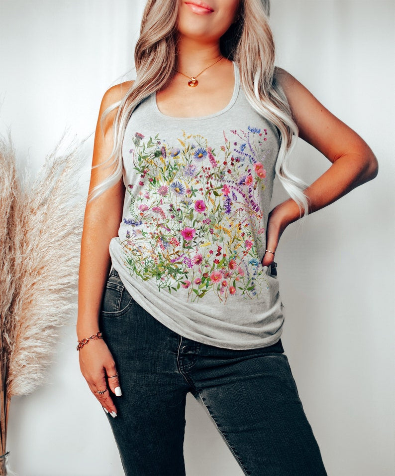 Vintage Pressed Flowers Tank Top