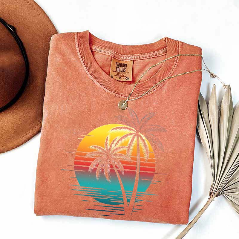 Retro Sunset Beach Palm Tree T-Shirt