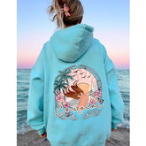 Oversized Beach Girl Print Hoodie