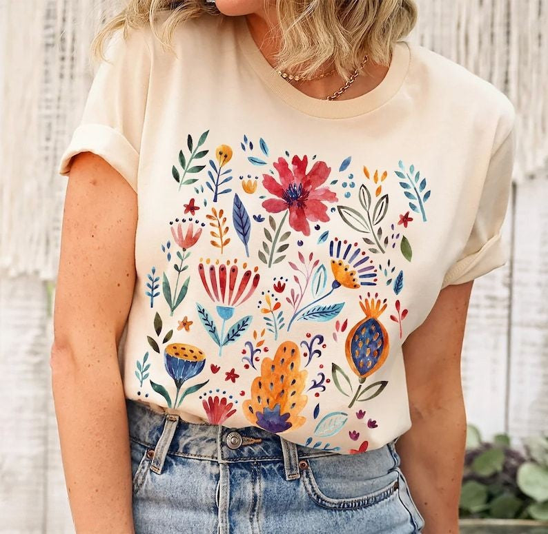 Vintage stijl Wildflower T-shirt