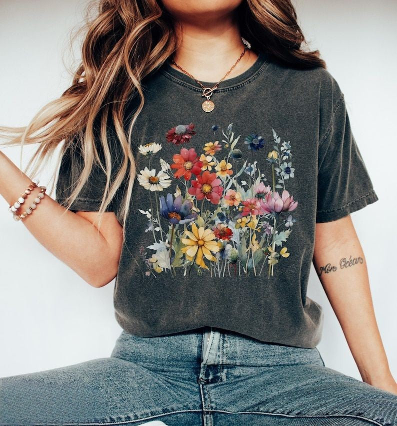 Boho Watercolor Wildflowers T-shirt