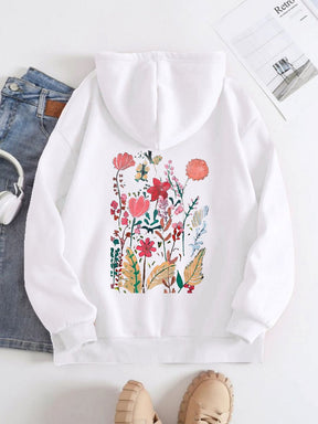 Printed On The Back Hoodie For Women Acrylic Painting Of Flowers Pattern