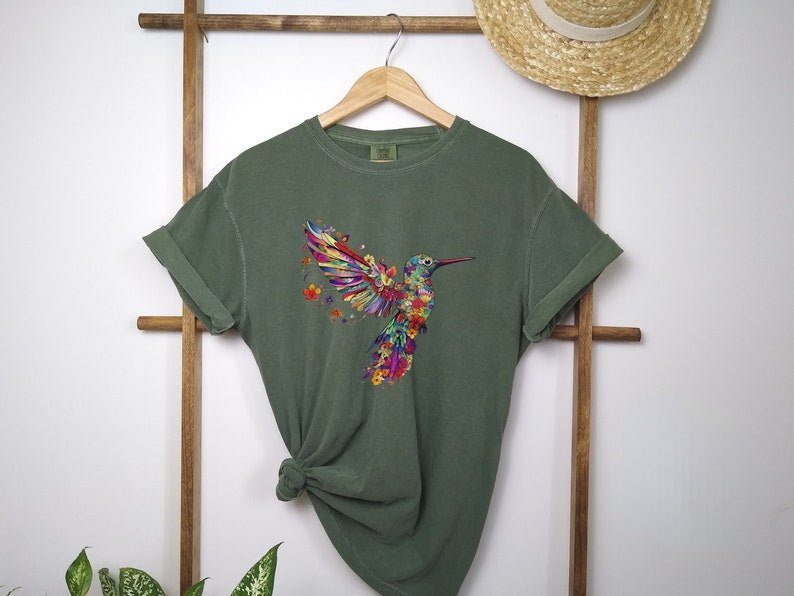 Floral Hummingbird Shirt Animal Lover Tee