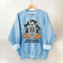 Skeleton Cats Pumpkins Yoga Sweatshirt