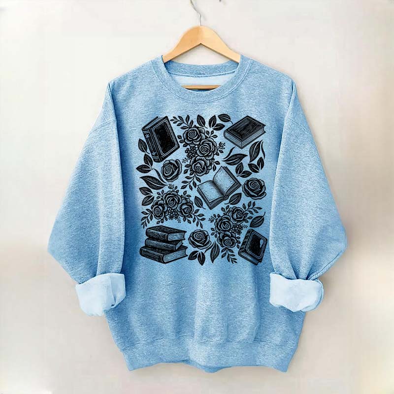 Linocut Books and Flowers Sweatshirt