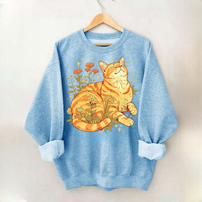 Retro Wildflowers Orange Cat Sweatshirt