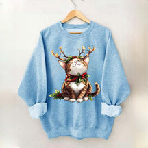 Trendy Sassy Retro Girl Christmas Cat Mom Sweatshirt