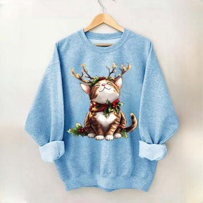 Trendy Sassy Retro Girl Christmas Cat Mom Sweatshirt