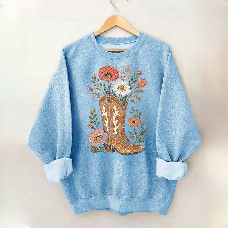 Retro Cowboy Boot Wildflower Sweatshirt