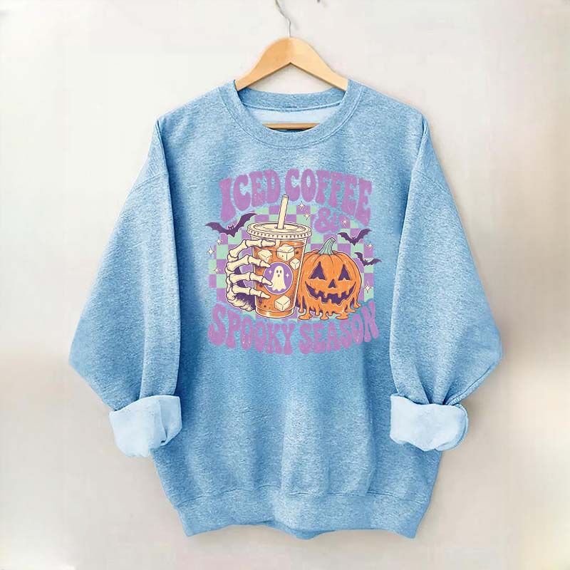 Spooky Season Ice Coffee Preppy Halloween Sweatshirt
