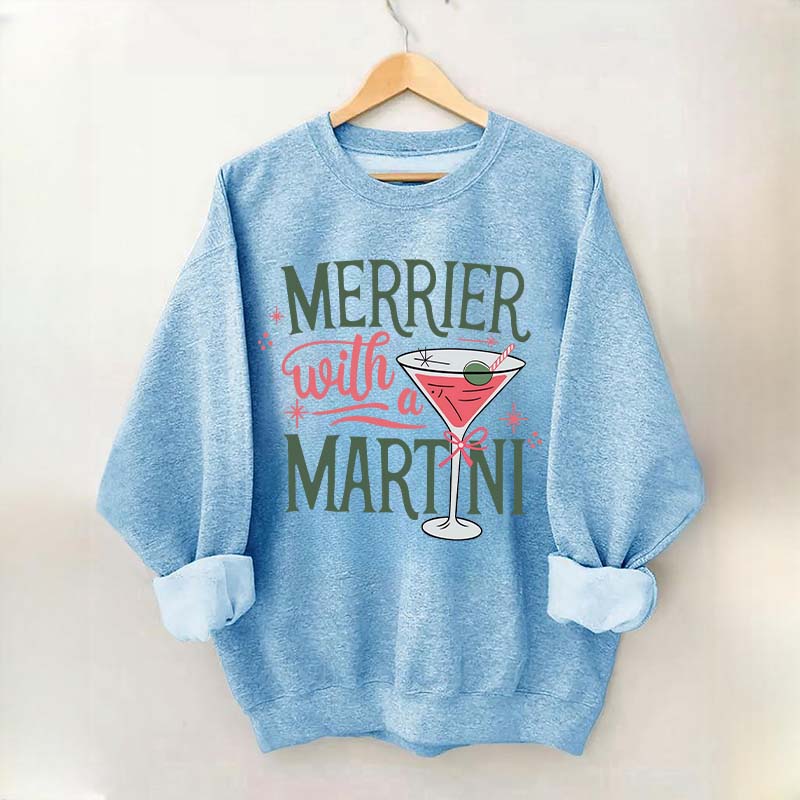 Merrier With A Martini Retro Christmas Sweatshirt