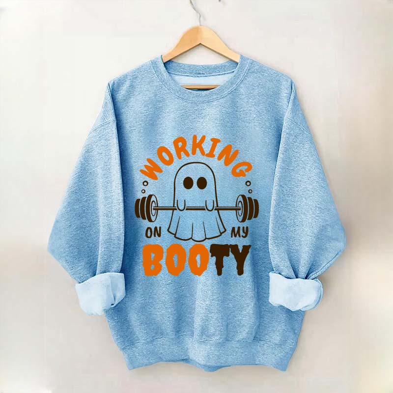 Working On My Booty Halloween Ghost Gym Sweatshirt