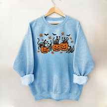 Retro Skeleton Fall Black Cat Pumpkin Sweatshirt