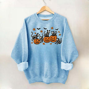 Retro Skeleton Fall Black Cat Pumpkin Sweatshirt