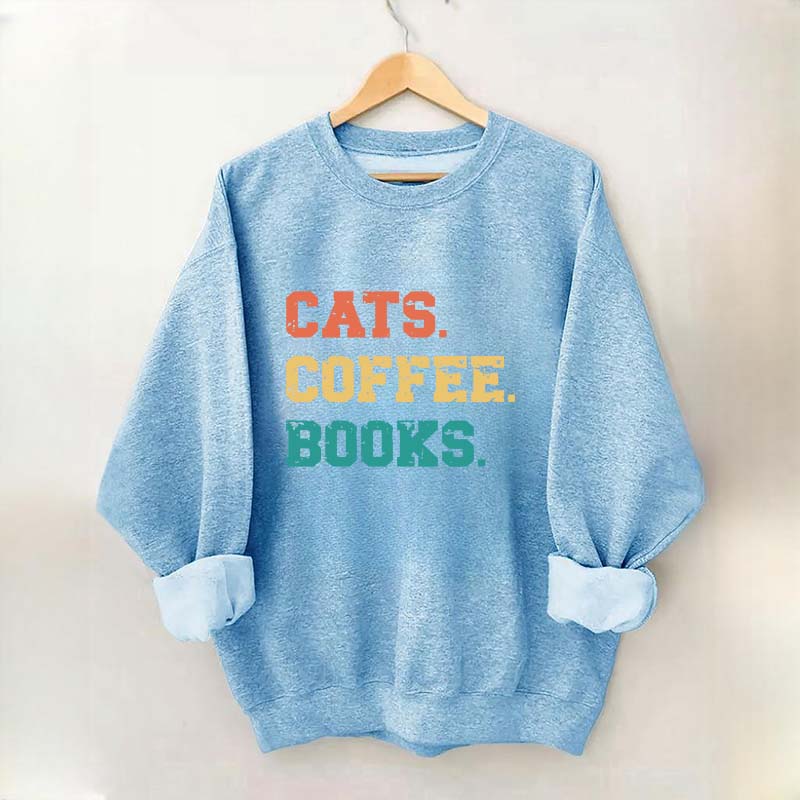 Funny Cats Coffee Books Sweatshirt